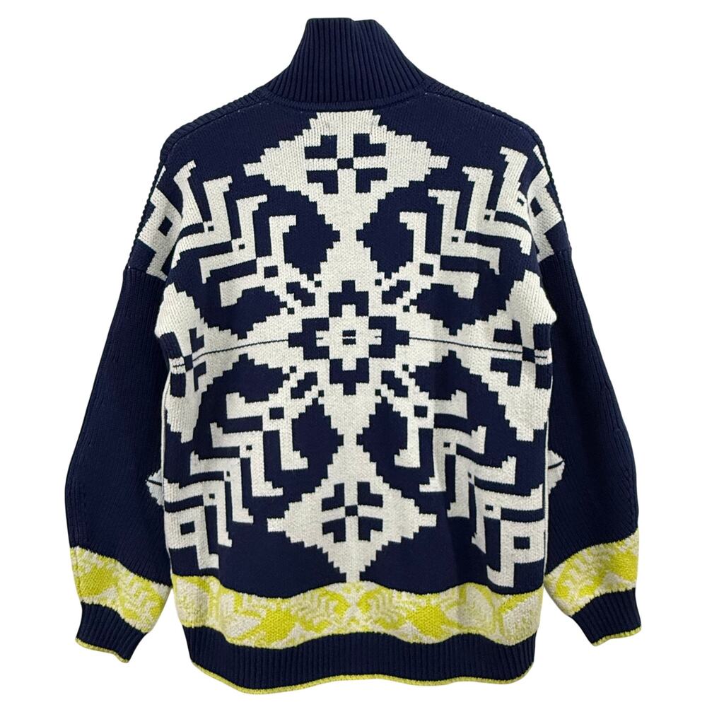 Anthropologie Maeve Blue Striped Aztec Fair Isle Zip Cardigan Sweater XS - Picture 5 of 15
